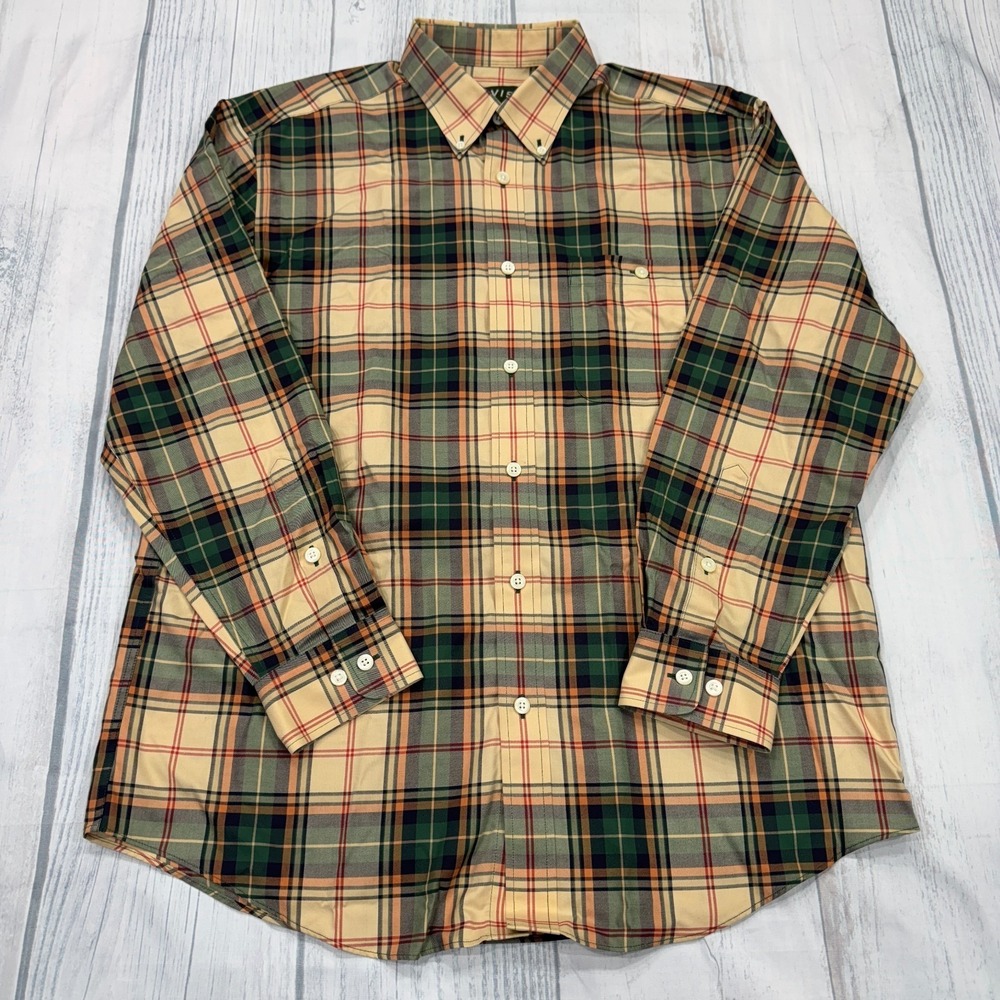 ORVIS Flannel Button Shirt Large Plaid Cotton Work Fish Mens
